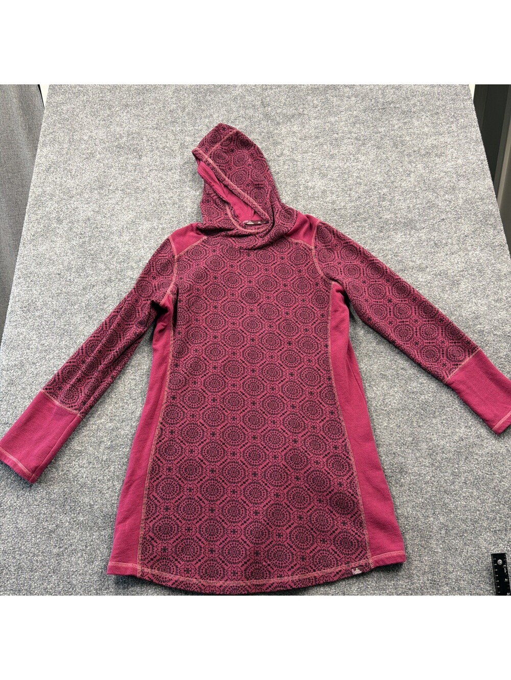 Prana Sweater Dress Womens XL Burgandy Hooded Cowl Neck Knit Casual